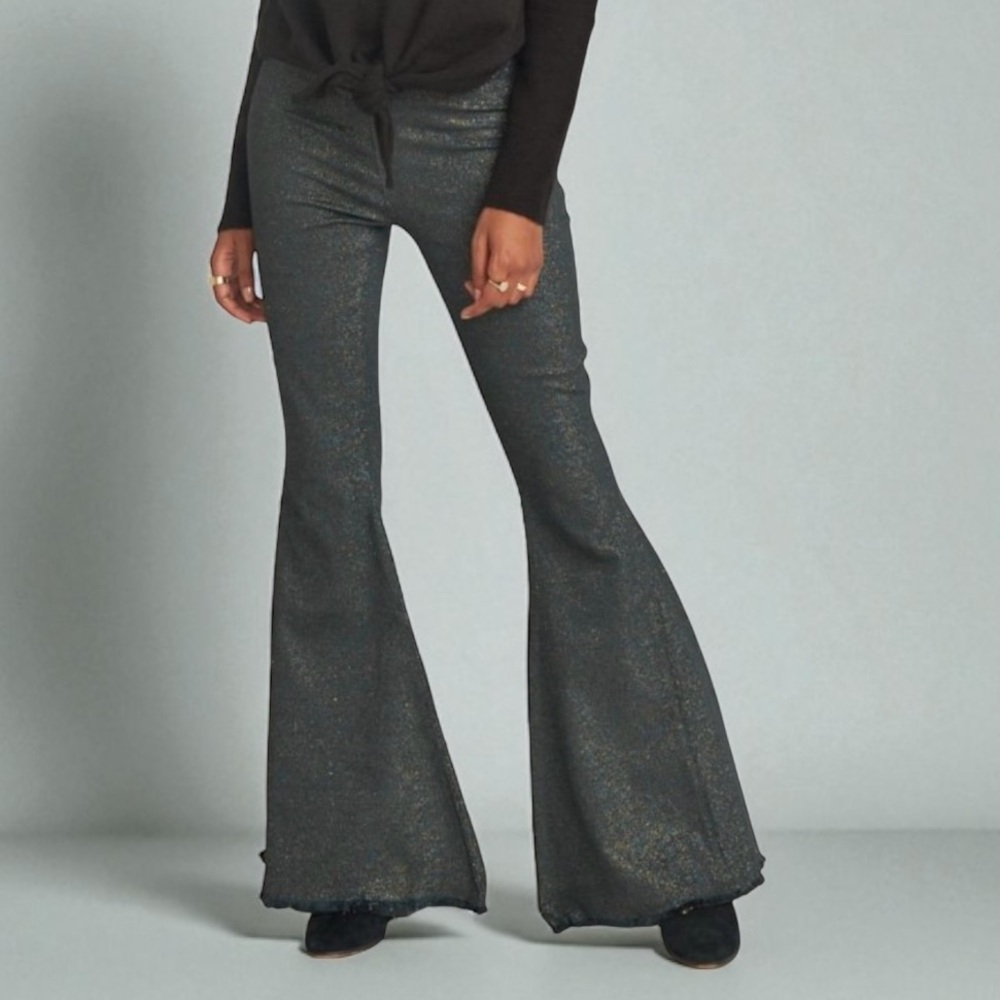 Show Me Your MuMu High Waist Berkeley Bells Stretch Metallic Shimmer Pants